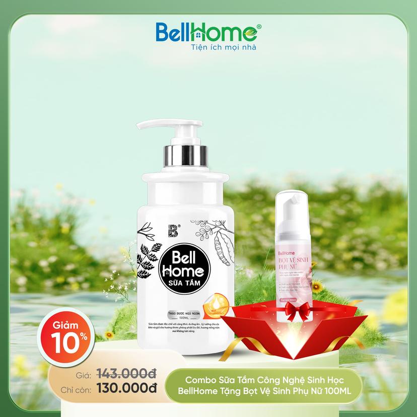 Combo Sữa Tắm Công Nghệ Sinh Học Bell Home Tặng Bọt Vệ Sinh Phụ Nữ 100ML