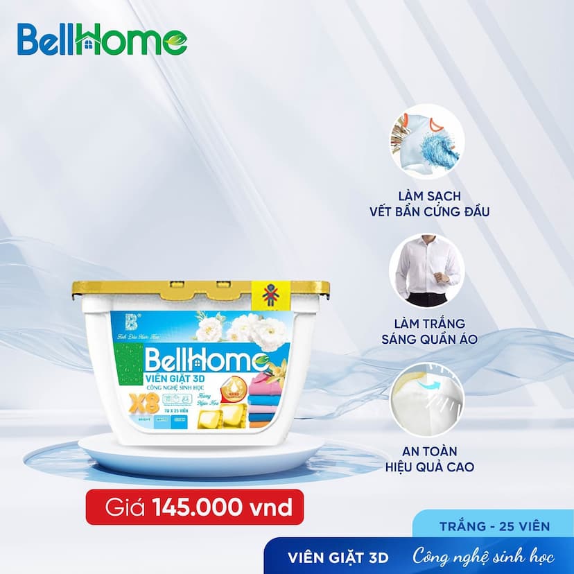 Viên Giặt 3D Công Nghệ Sinh Học Bell Home 25 Viên Trắng