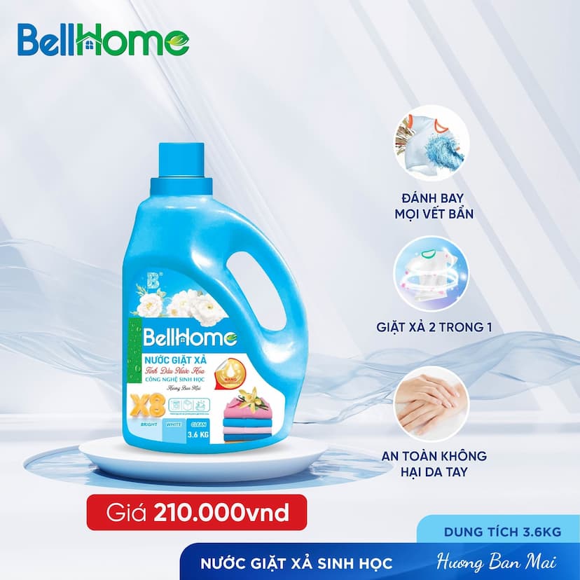 Nước Giặt Xả Công Nghệ Sinh Học Bell Home Xanh Hương Ban Mai 3,6KG