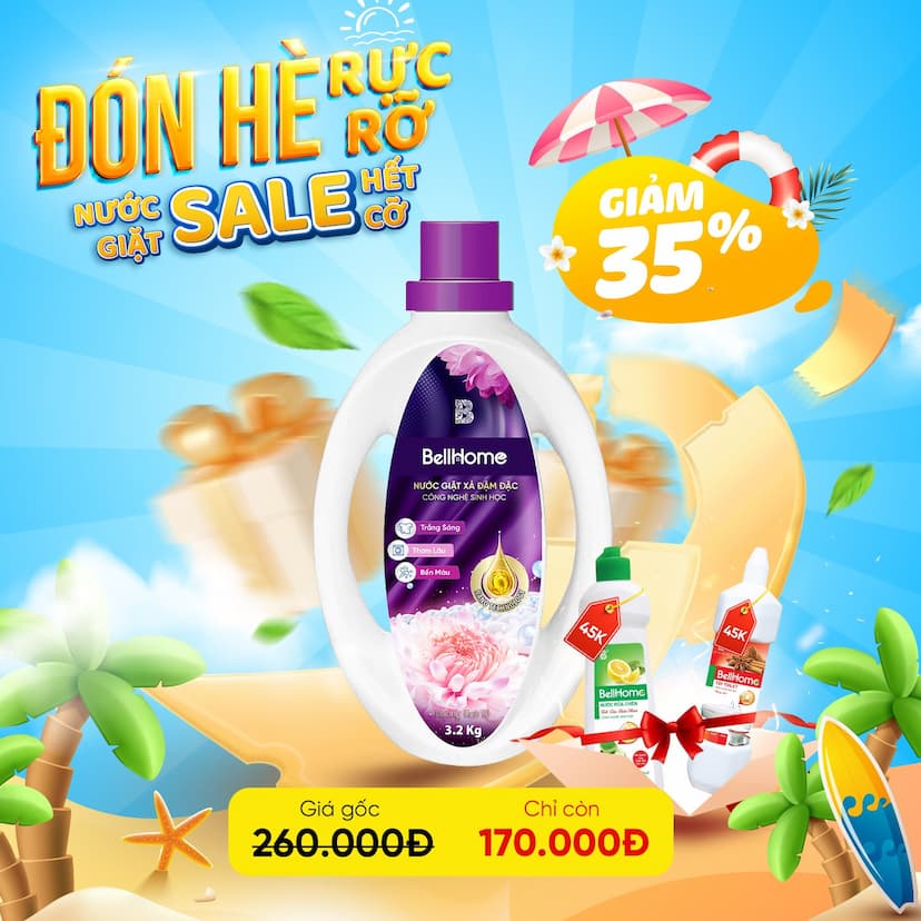 [Combo Mua 1 Tặng 2] Can Nước Giặt Công Nghệ Sinh Học Bell Home Hương Hương Tinh Tế 3,2KG