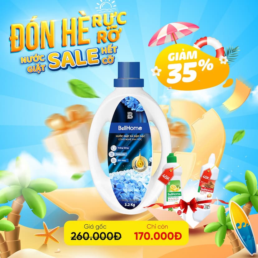 [Combo Mua 1 Tặng 2] Can Nước Giặt Xả Công Nghệ Sinh Học Bell Home Hương Cuốn Hút 3,2KG