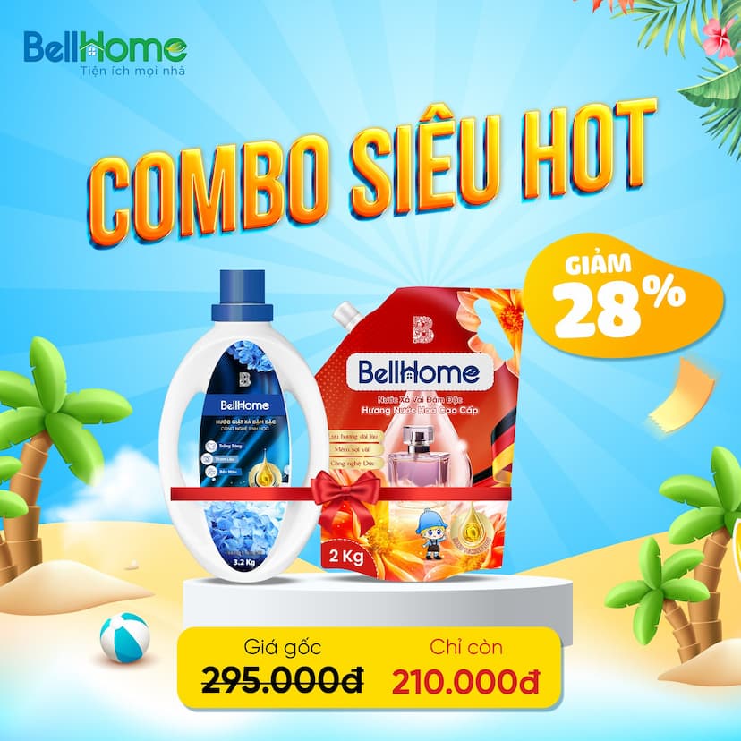 Combo Mua 1 Tặng 1 Nước Giặt Xả Công Nghệ Sinh Học Bell Home Xanh Dương 3,2KG