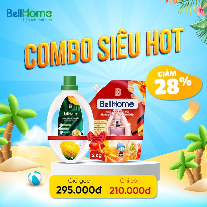 Combo Mua 1 Tặng 1 Nước Giặt Xả Công Nghệ Sinh Học Bell Home Xanh Lá Hương Sang Trọng 3,2KG
