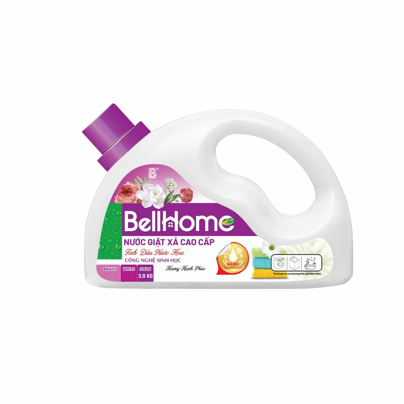 Nước Giặt Xả Cao Cấp Công Nghệ Sinh Học Bell Home Tím Hương Hạnh Phúc 3KG