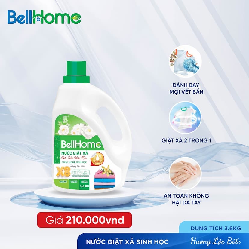 Nước Giặt Xả Công Nghệ Sinh Học Bell Home Xanh Hương Lộc Biếc 3,6KG