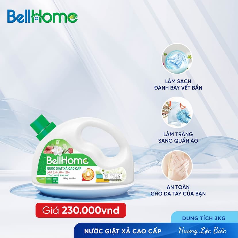 Nước Giặt Xả Cao Cấp Công Nghệ Sinh Học Bell Home Hương Lộc Biếc 3KG