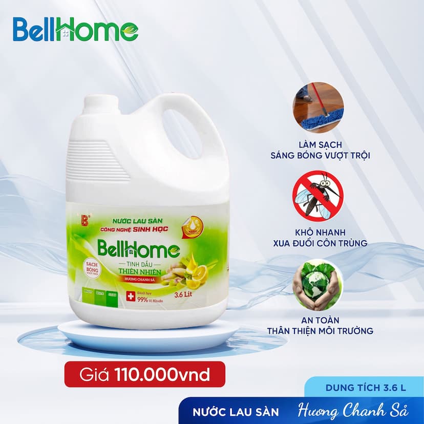 Nước Lau Sàn Công Nghệ Sinh Học Bell Home Hương Chanh Sả 3,6L