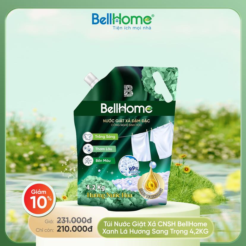 Túi Nước Giặt Xả Công Nghệ Sinh Học Bell Home Xanh Lá Hương Sang Trọng 4,2KG