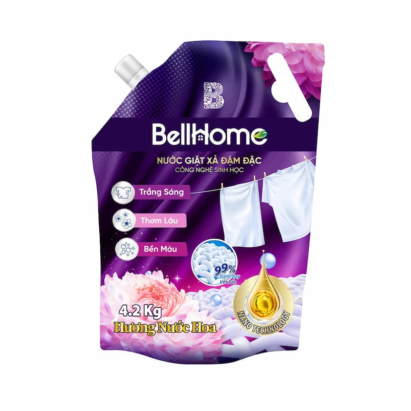 [Combo Mua 1 Tặng 2] Túi Nước Giặt Xả Công Nghệ Sinh Học Bell Home Tím 4,2KG [Tặng nước rửa tay ngẫu nhiên]