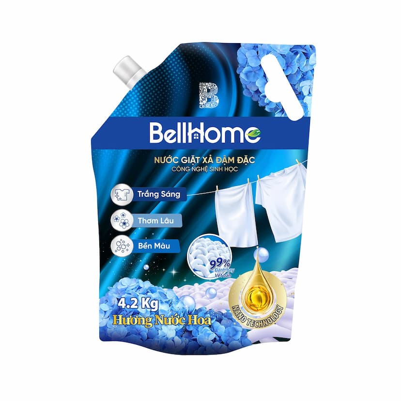 [Combo Mua 1 Tặng 2]  Túi Nước Giặt Xả Công Nghệ Sinh Học Bell Home Xanh Dương 4,2KG [Tặng nước rửa tay ngẫu nhiên]