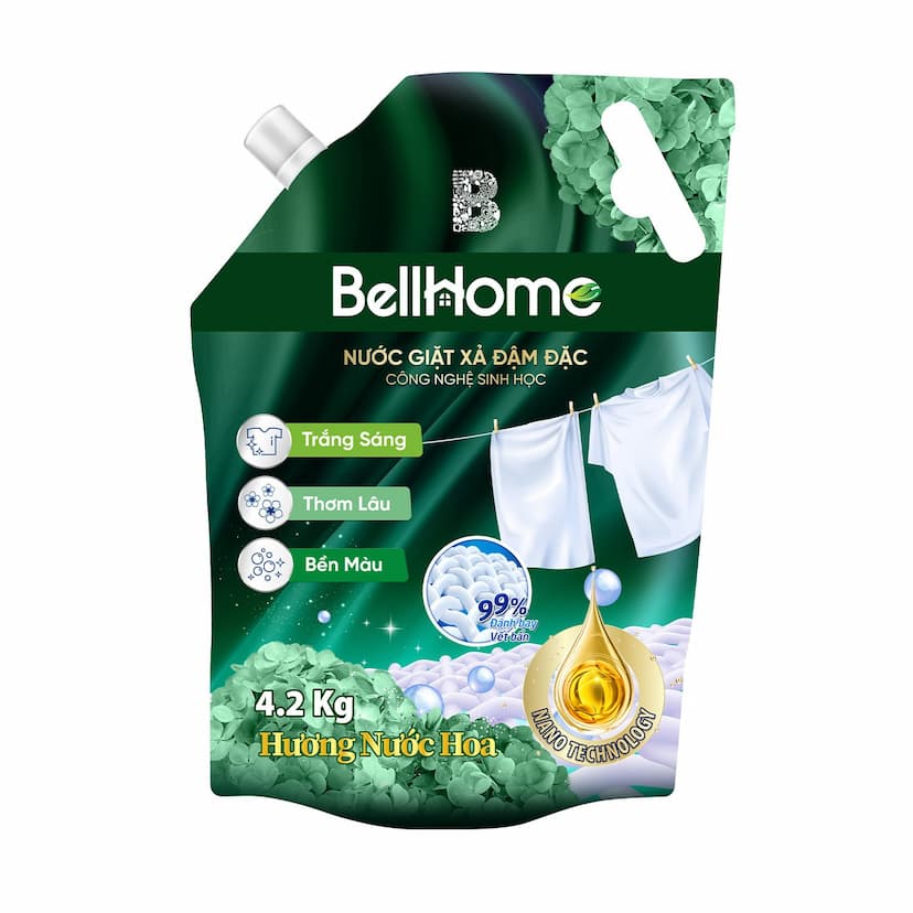[Combo Mua 1 Tặng 2]  Túi Nước Giặt Xả Công Nghệ Sinh Học Bell Home Xanh Lá  4,2KG [Tặng nước rửa tay ngẫu nhiên]