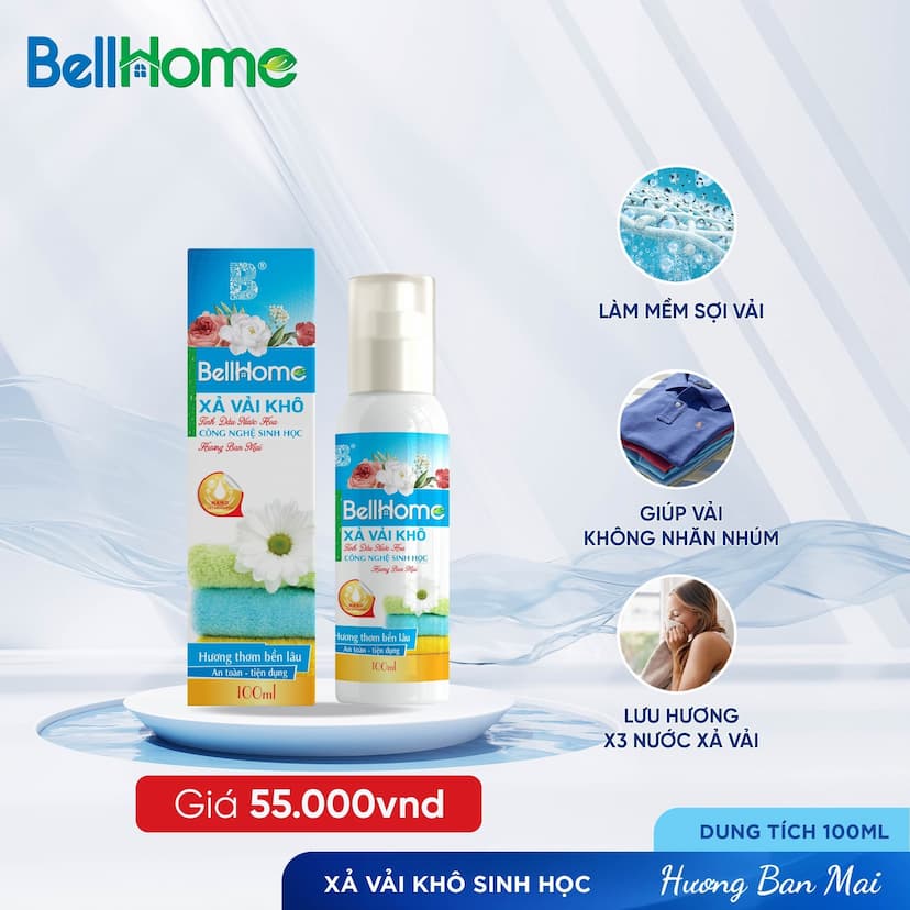 Xả Vải Khô Công Nghệ Sinh Học Bell Home Xanh Hương Ban Mai 100ml