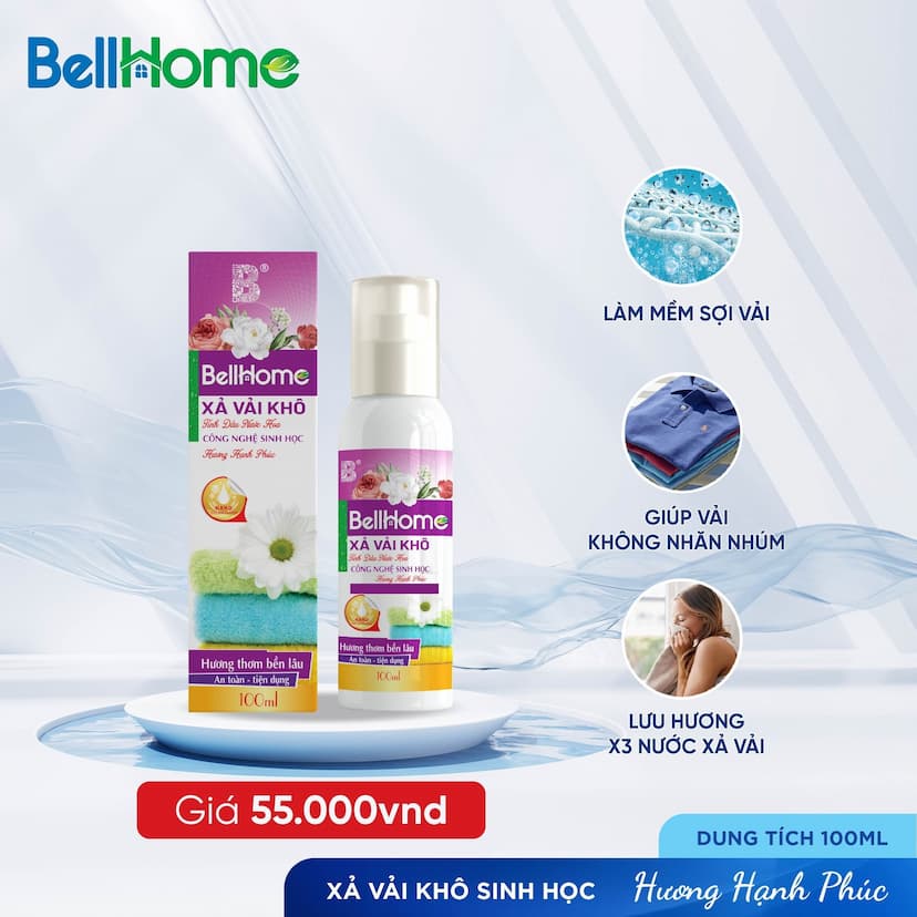 Xả Vải Khô Công Nghệ Sinh Học Bell Home Tím Hương Hạnh Phúc 100ml